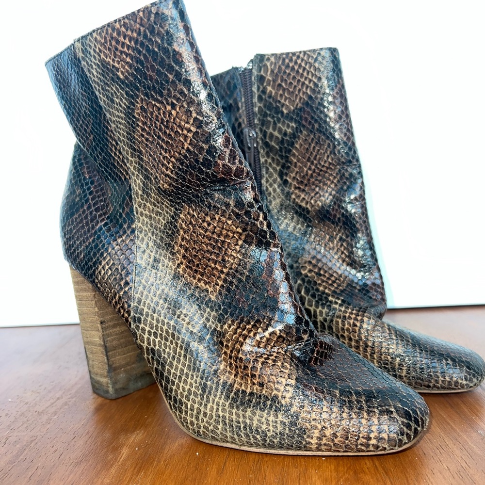 Faux snake skin booties